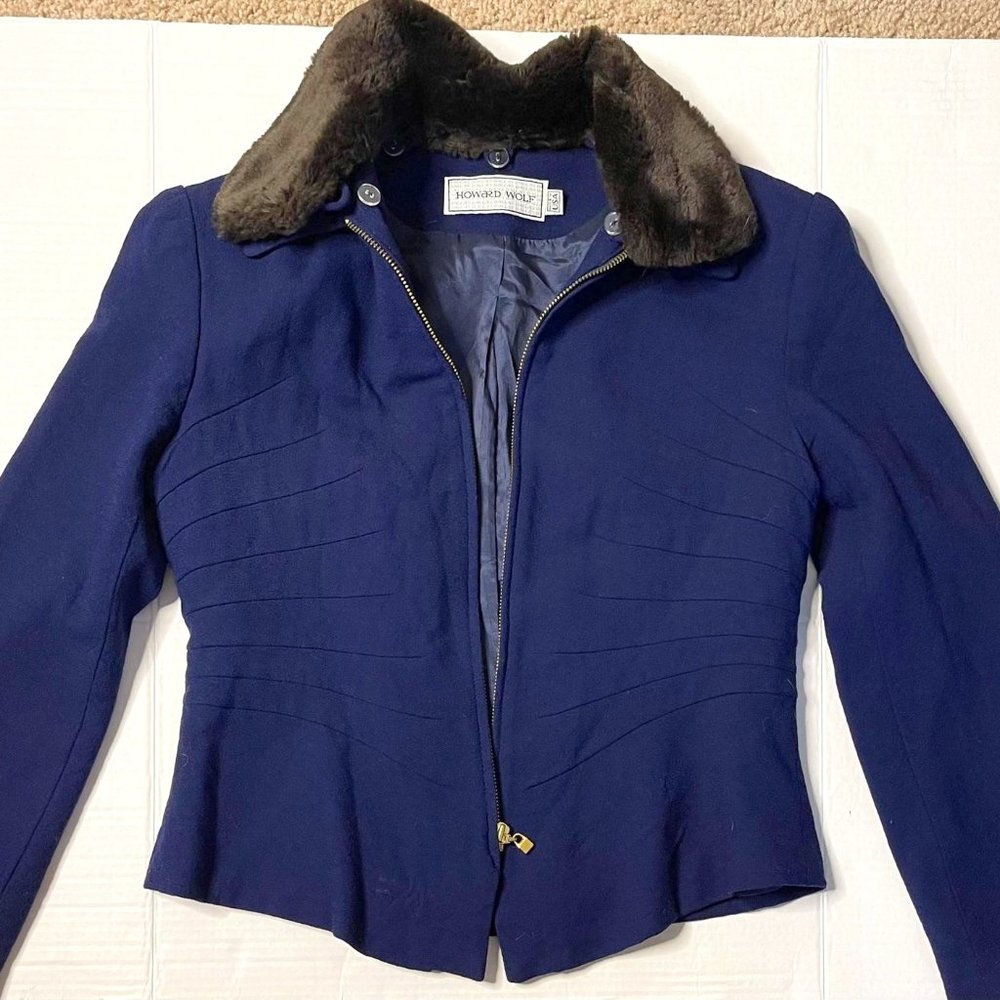Howard Wolf Jacket Women Size 8 Navy Blue Worsted Wool Dry Clean Only